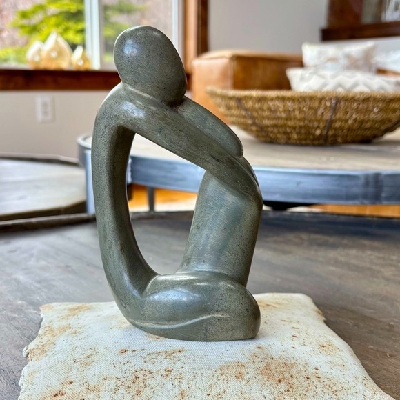 Gray Abstract Stone Sculpture with Fluid Curves - Picture 4 of 12